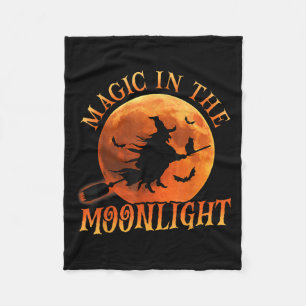 One Witch Riding Broom Halloween Magic Fleece Blanket
