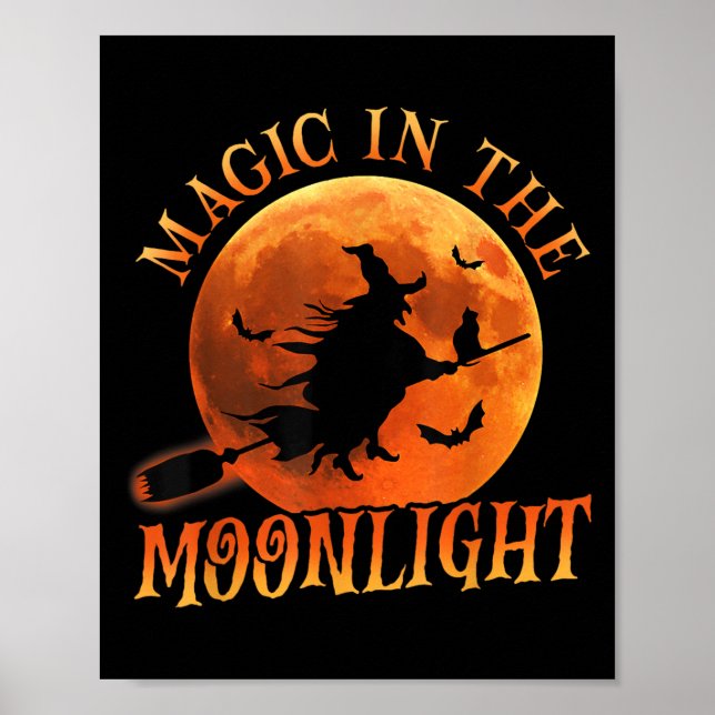 One Witch Riding Broom Halloween Magic  Poster (Front)