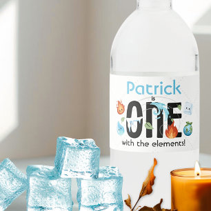 ONE With The Elements First Birthday  Water Bottle Label