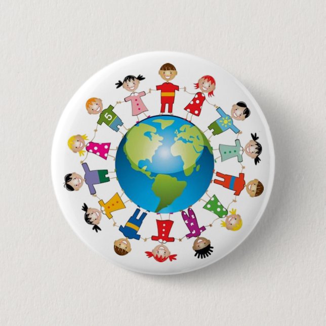 One World Button Pin Unity Happy Children (Front)