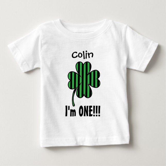 One Year 1st Birthday Lucky Shamrock V10 Baby T-Shirt (Front)