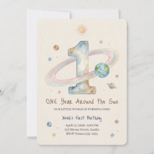 One Year Around The Sun 1st Birthday Invitation