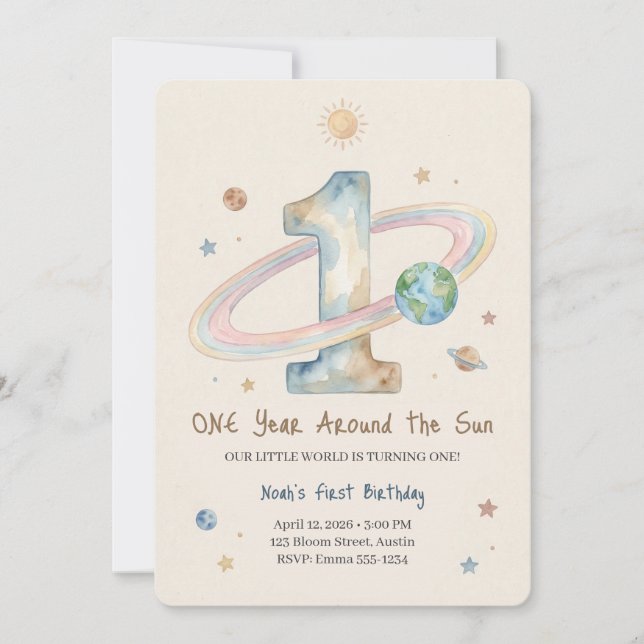 One Year Around The Sun 1st Birthday Invitation (Front)