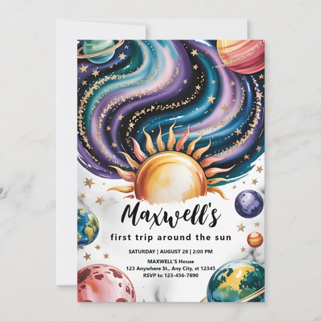 One Year Around the Sun Birthday Invitation (Front)