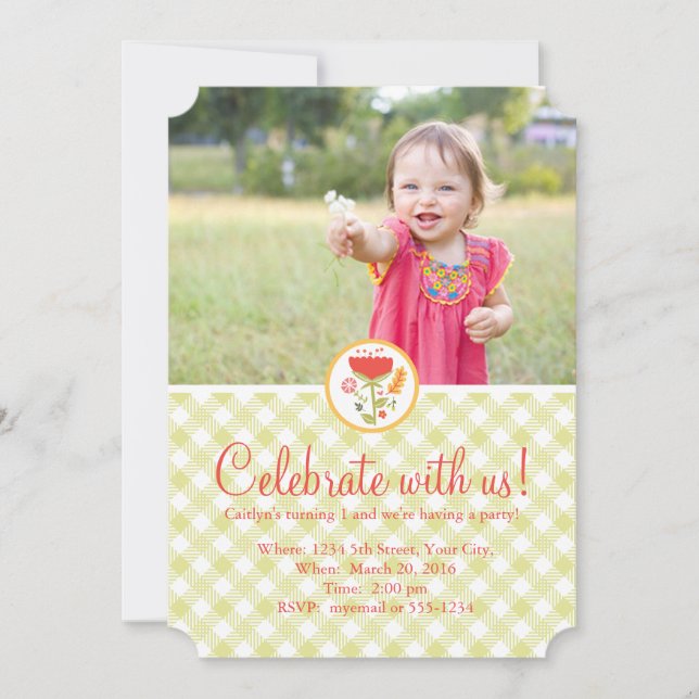 One Year Birthday Girl Invitation (Front)
