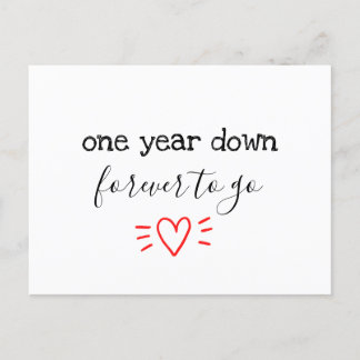 one year down. forever to go 1st anniversary gift invitation postcard