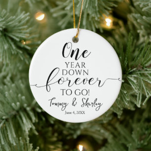 one year down forever to go black and white 1st ceramic tree decoration