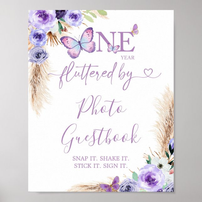 One Year Fluttered Birthday Photo Guestbook (Front)