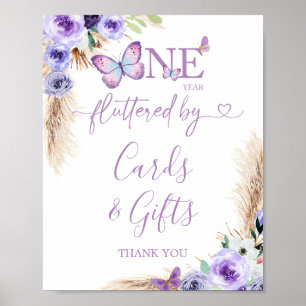 One Year Fluttered Butterfly Birthday Cards & Gift Poster