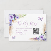 One Year Fluttered Butterfly Birthday Qr Rsvp Card