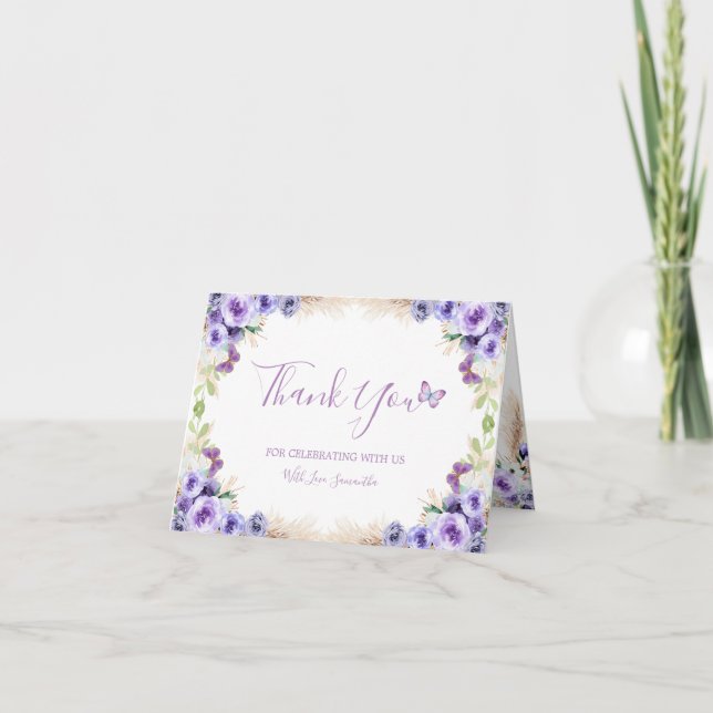 One Year Fluttered Butterfly Folded Thank You Card (Front)