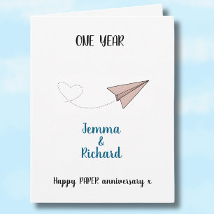 “One Year of Love” Paper Aeroplane 1st Anniversary Card