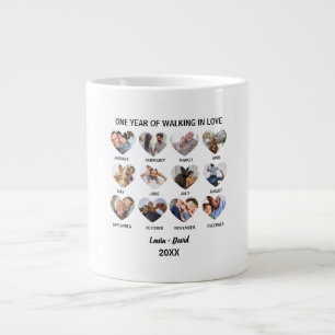 One Year of Walking in Love 12 Heart Photo Collage Large Coffee Mug