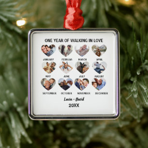One Year of Walking in Love 12 Heart Photo Collage Metal Tree Decoration