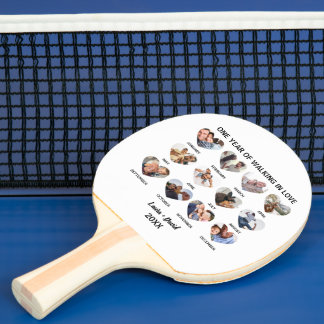 One Year of Walking in Love 12 Heart Photo Collage Ping Pong Paddle