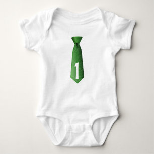 One year old birthday boy green tie baby bodysuit