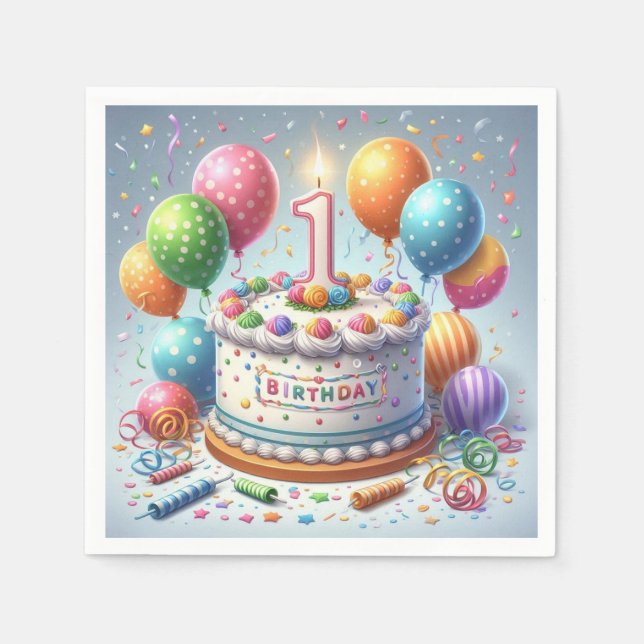 one year old birthday napkin (Front)