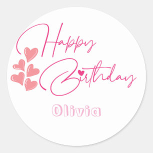one year old birthday pink design  classic round sticker