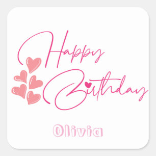 one year old birthday pink design square sticker