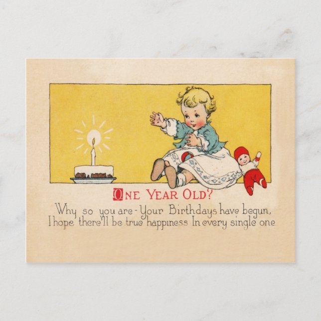 One Year Old Birthday Postcard (Front)