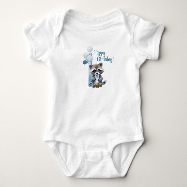 "One Year Old" – Blue First Birthday Bodysuit for  (Front)