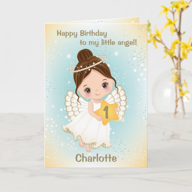 One Year Old Cute Little Angel Greeting Card (Yellow Flower)