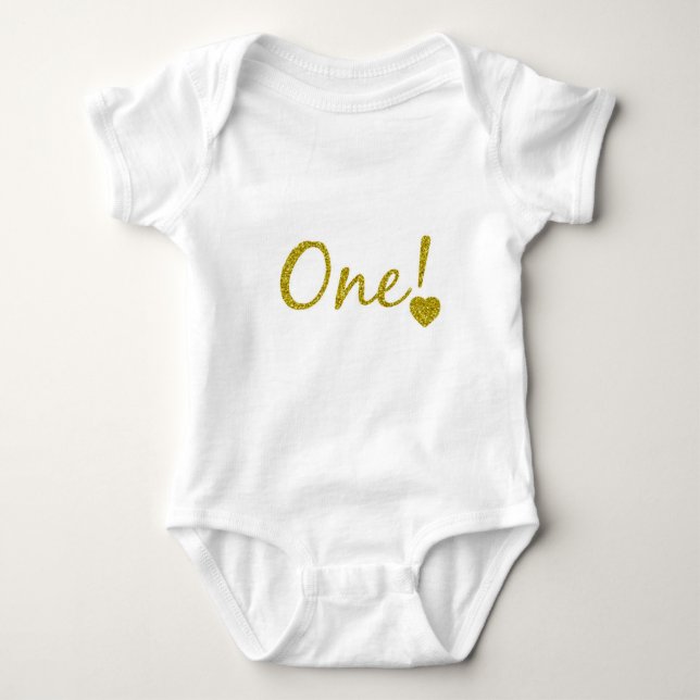 One Year Old Gold Glitter Baby Jersey Bodysuit (Front)