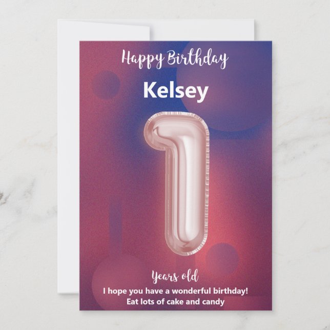 One year old Happy Birthday card (Front)