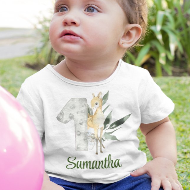 One Year Old Woodland Deer 1 Birthday  Baby T-Shirt (Creator Uploaded)