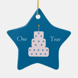 One Year Sobriety Birthday Cake Customisable Blue Ceramic Tree Decoration