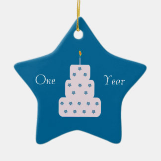 One Year Sobriety Birthday Cake Customisable Blue Ceramic Tree Decoration