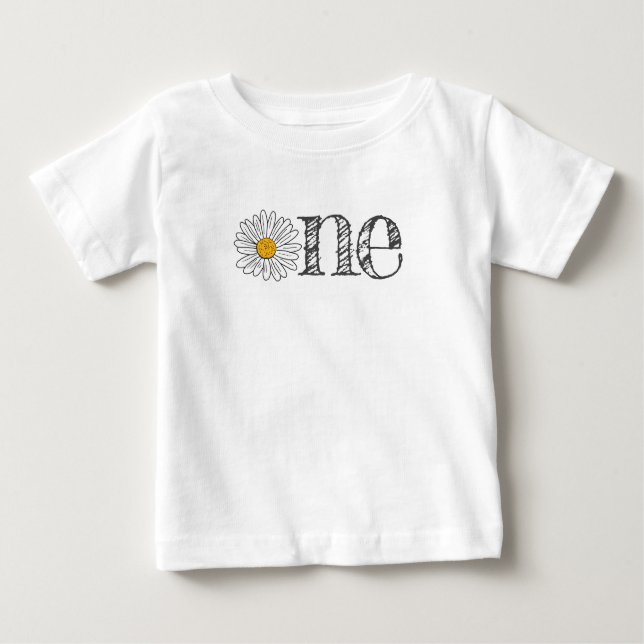 One Year White Daisy Floral Baby T-Shirt (Front)
