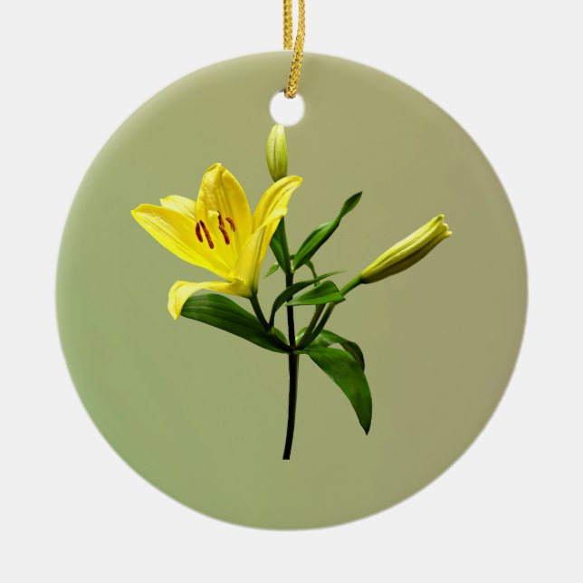 One Yellow Lily Ceramic Tree Decoration (Front)