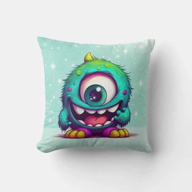 Onecru B is the one-eyed cheerful mini monster Cushion (Front)
