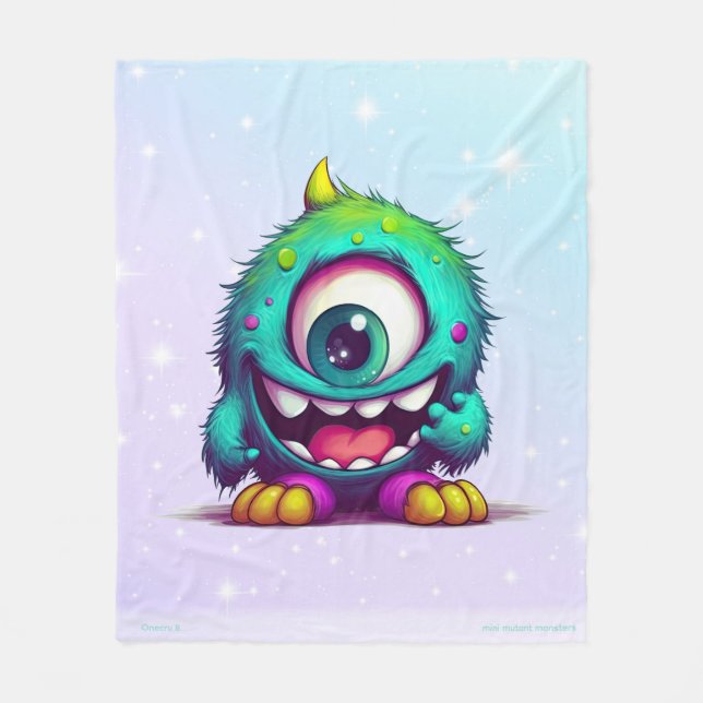 Onecru B is the one-eyed cheerful mini monster Fleece Blanket (Front)