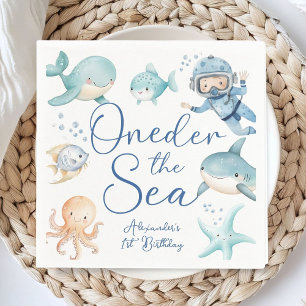 ONEder The Sea 1st Birthday Boy Cute Blue Ocean Napkin