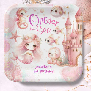 ONEder The Sea 1st Birthday Cute Girl Pink Paper Plate