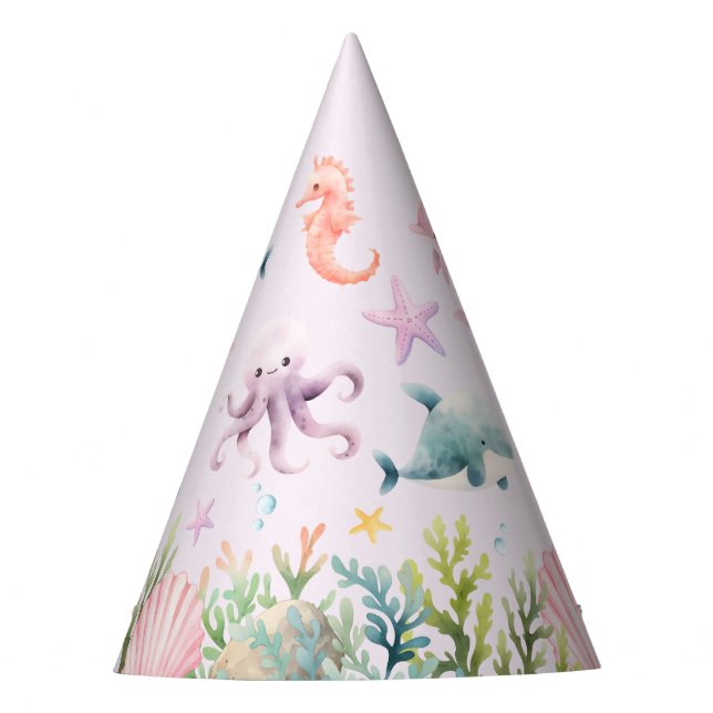Oneder The Sea 1st Birthday Girl  Party Hat (Front)