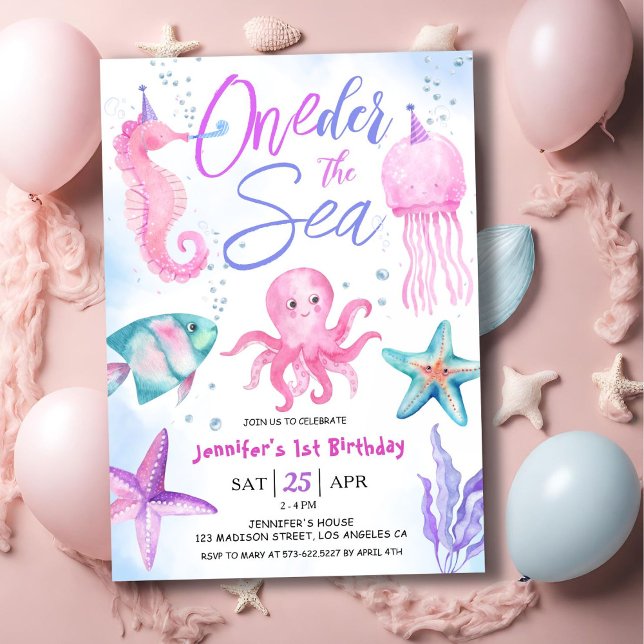 ONEder The Sea! 1st Birthday Girl Pink Ocean  Invitation (Creator Uploaded)