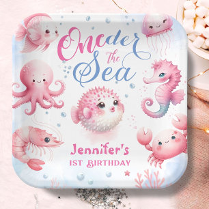 ONEder The Sea 1st Birthday Girls Pink Cute Ocean Paper Plate