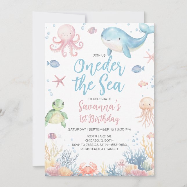 Oneder the Sea 1st Birthday Invitation (Front)
