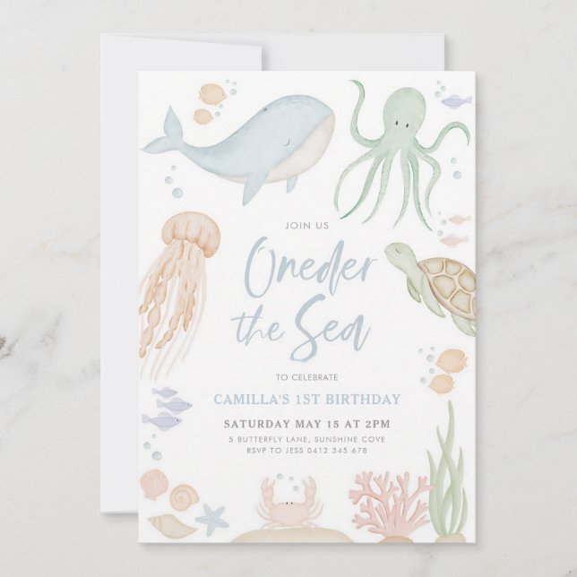 Oneder The Sea 1st Birthday Invitation (Front)