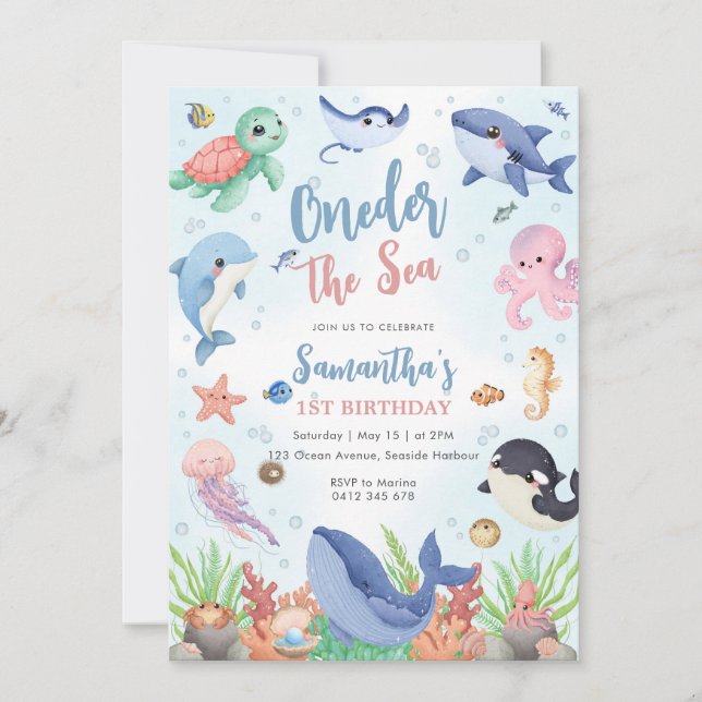 Oneder The Sea 1st Birthday Invitation (Front)