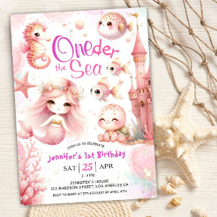 ONEder The Sea! 1st Birthday Pink Girl Cute Ocean Invitation