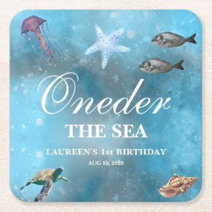Oneder The Sea 1st Birthday Square Paper Coaster