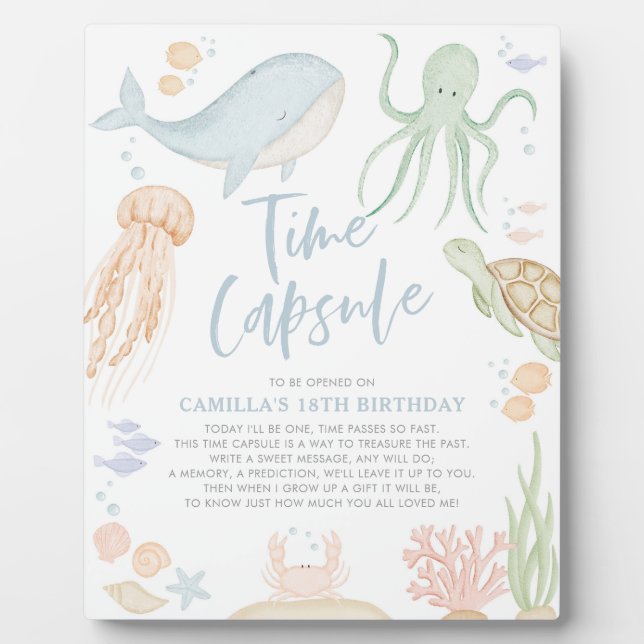 Oneder The Sea 1st Birthday Time Poster with Easel Plaque (Front)