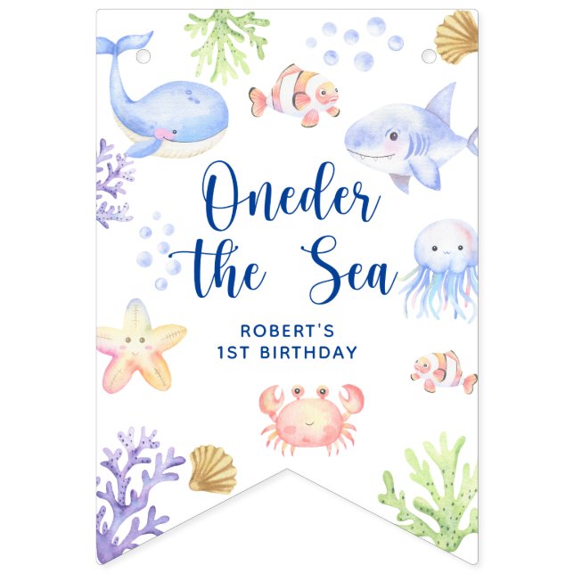 Oneder The Sea 1st Birthday Under The Sea Bunting (First Flag)