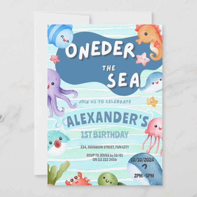 Oneder the Sea 1st Birthday Under the Sea Invitation (Front)