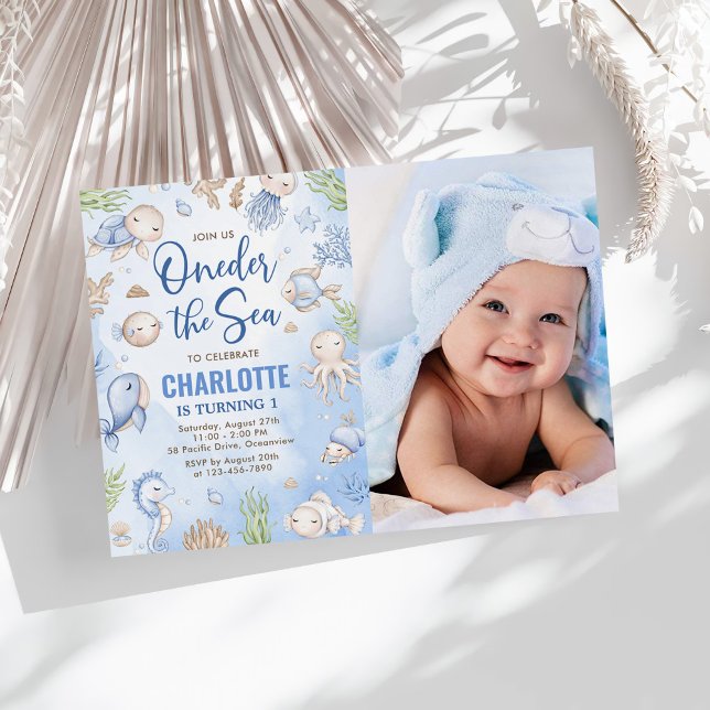 Oneder The Sea 1st Birthday Under The Sea Photo Invitation (Creator Uploaded)