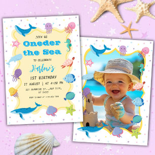 Oneder the Sea 1st Birthday with Photo Invitation